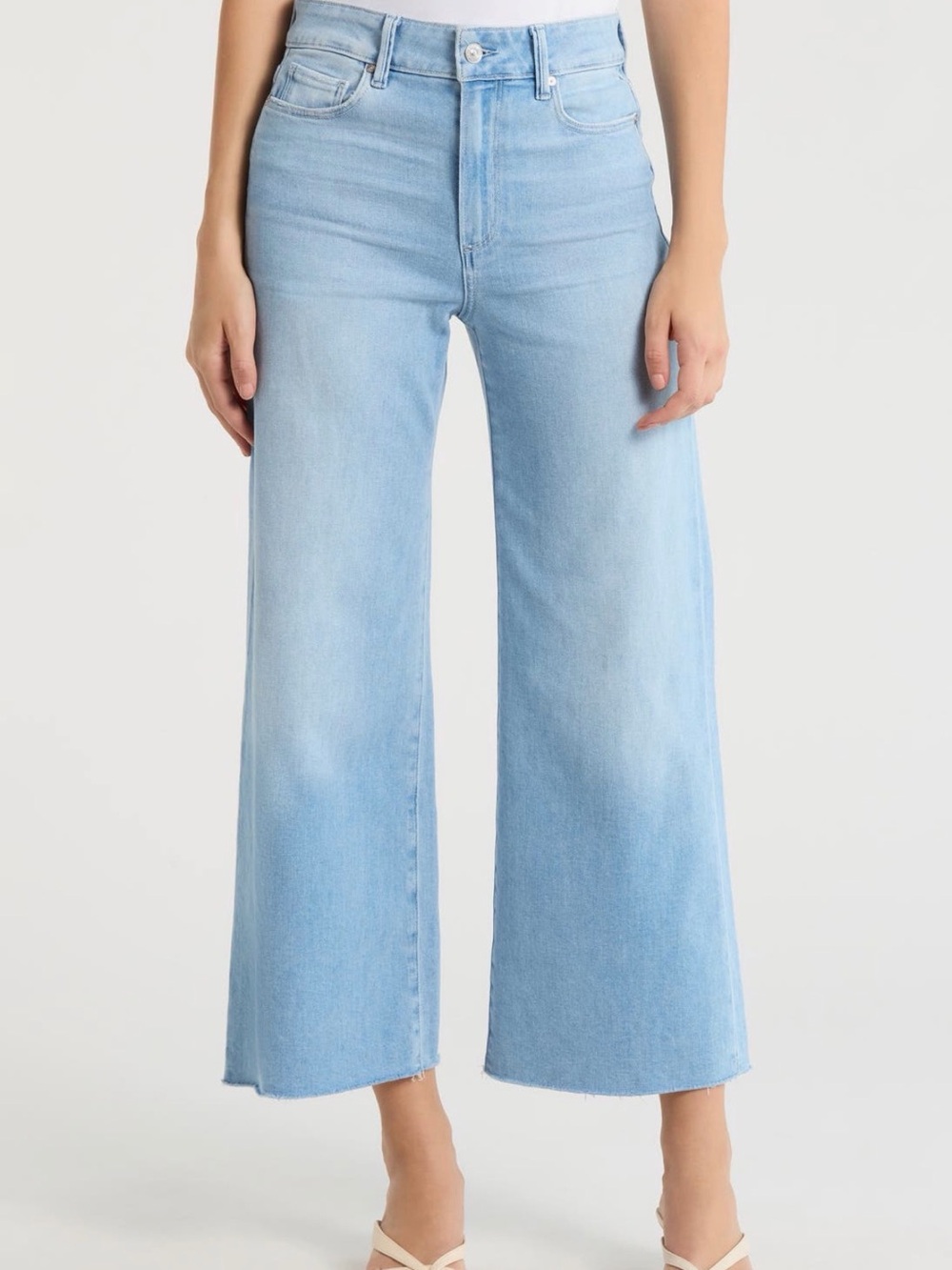 Paige Raw Hem Wide Leg High Rise Wide Leg Jeans size 28 petite Santorini Sky